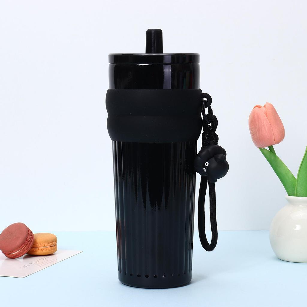 Stainless Steel Ceramic-Lined Thermos with Straw - Large Capacity, Portable, High-Style Outdoor Water Bottle