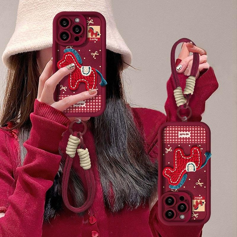 2026 new product is suitable for Huawei Nova15 Year of the Horse mobile phone case Mate80 embroidered pony pendant hand rope soft cover