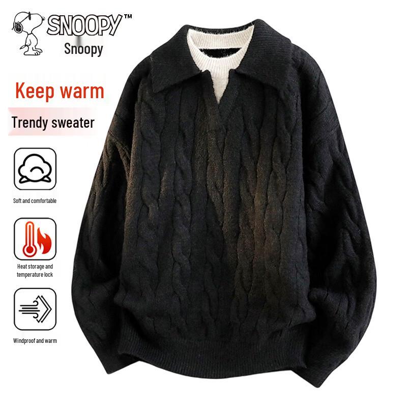 SNOOPY Men's Round Neck Pullover Knit Sweater