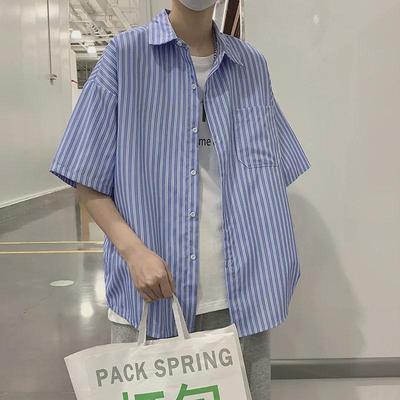 Men's Japanese Striped Short-Sleeve Casual Shirt - Summer Korean Style