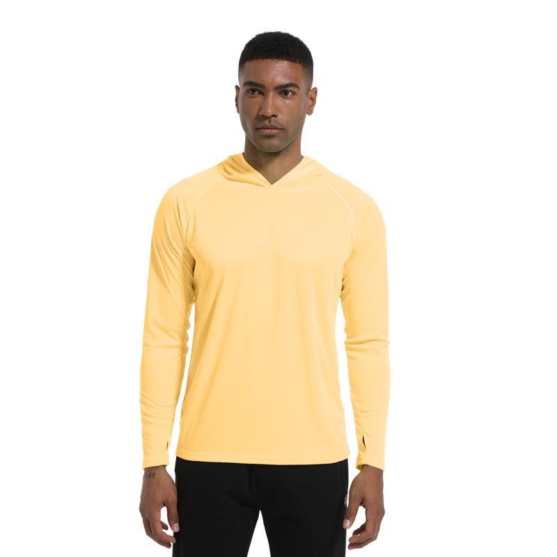 Men's UV Protection Hooded Slim Fit Sun Shirt, UPF50+, for Summer Outdoor Activities Like Beach, Hiking, Climbing, and Fishing.