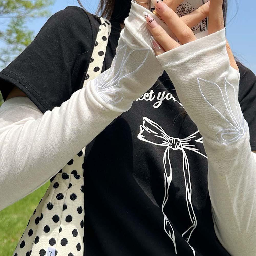 Embroidered Breathable Long Arm Sleeves Sweet Arm Sunscreen Covers Bow Ice Sleeves  Girls