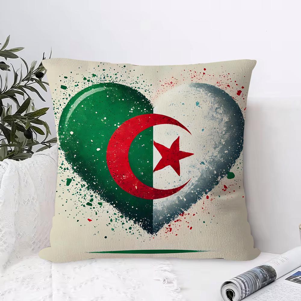Algeria Alg Flag Cushion Cover 1 Piece Short Plush Pillowcase, Soft And Washable, Mostly Used For Sofa, Car