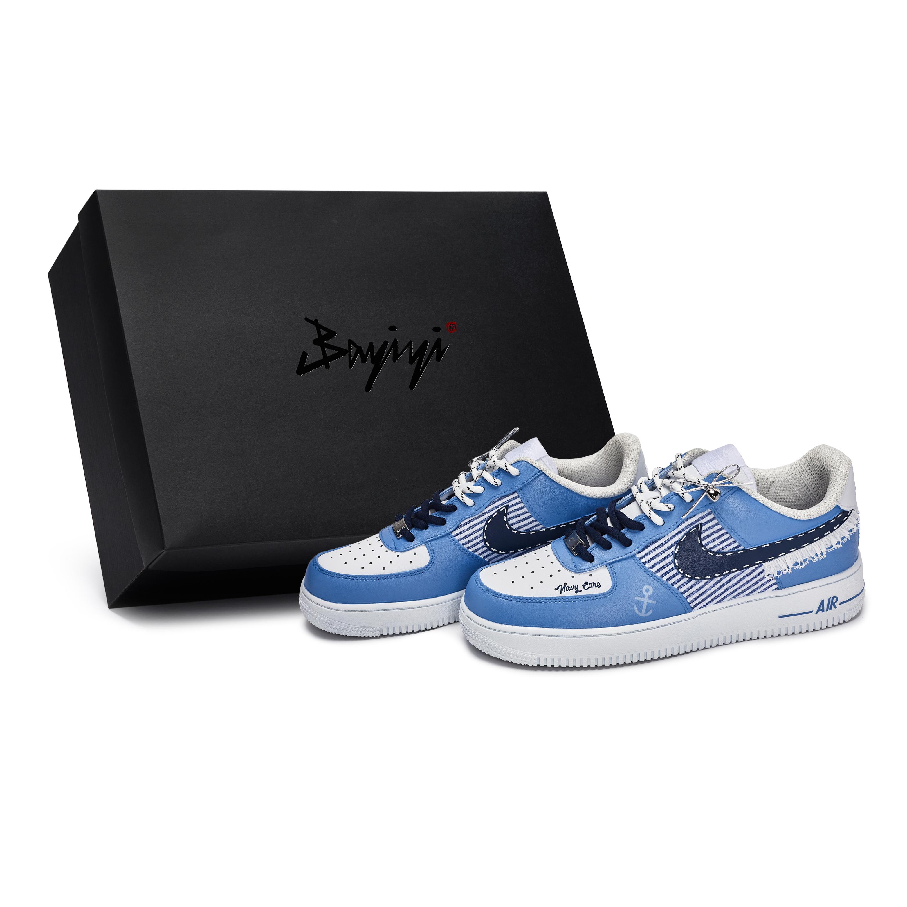 

Nike Air Force 1 811 Manufacturing, Azure Muse Series, Special Shoe Box Low top Skateboard Shoes Unisex White Blue CW2288-111(Team80-S-BOX) 42.5