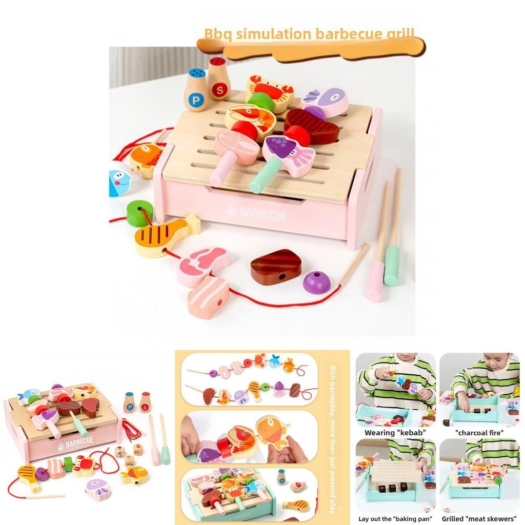 Wooden Kids Barbecue Grill Playset With Interactive Kitchen Toy For Family Fun