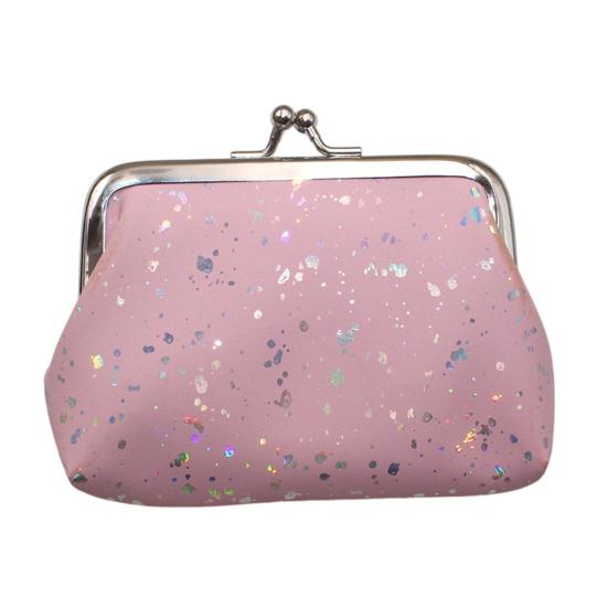 Women's Small Coin Purse, Vintage Kiss Lock Faux Leather Change Purse, Cute Lipstick Jewelry Storage Case, Sparkling Sequins Mini Shiny Wallet