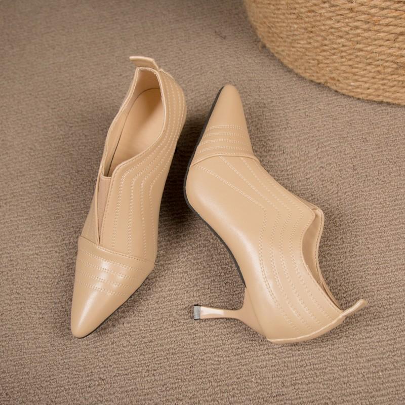 New Women's High Heels Bare Boots Pointed Toe Thin Heels Winter Shoes Black Elastic Band Booties Slip on Boots
