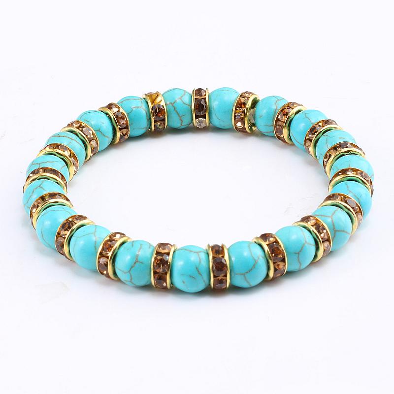 Blue Beaded Bracelet Charm Natural Stone Crystal Septa Stretch Women Bracelets & Bangles Fashion Yoga Jewelry Couple Gifts