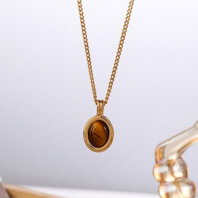 Tigerauge Anhänger Schmuckset – Goldfarben Minimalistisches Halsketten Huggie Ohrringe, Naturstein Boho Geschenk für Frauen
