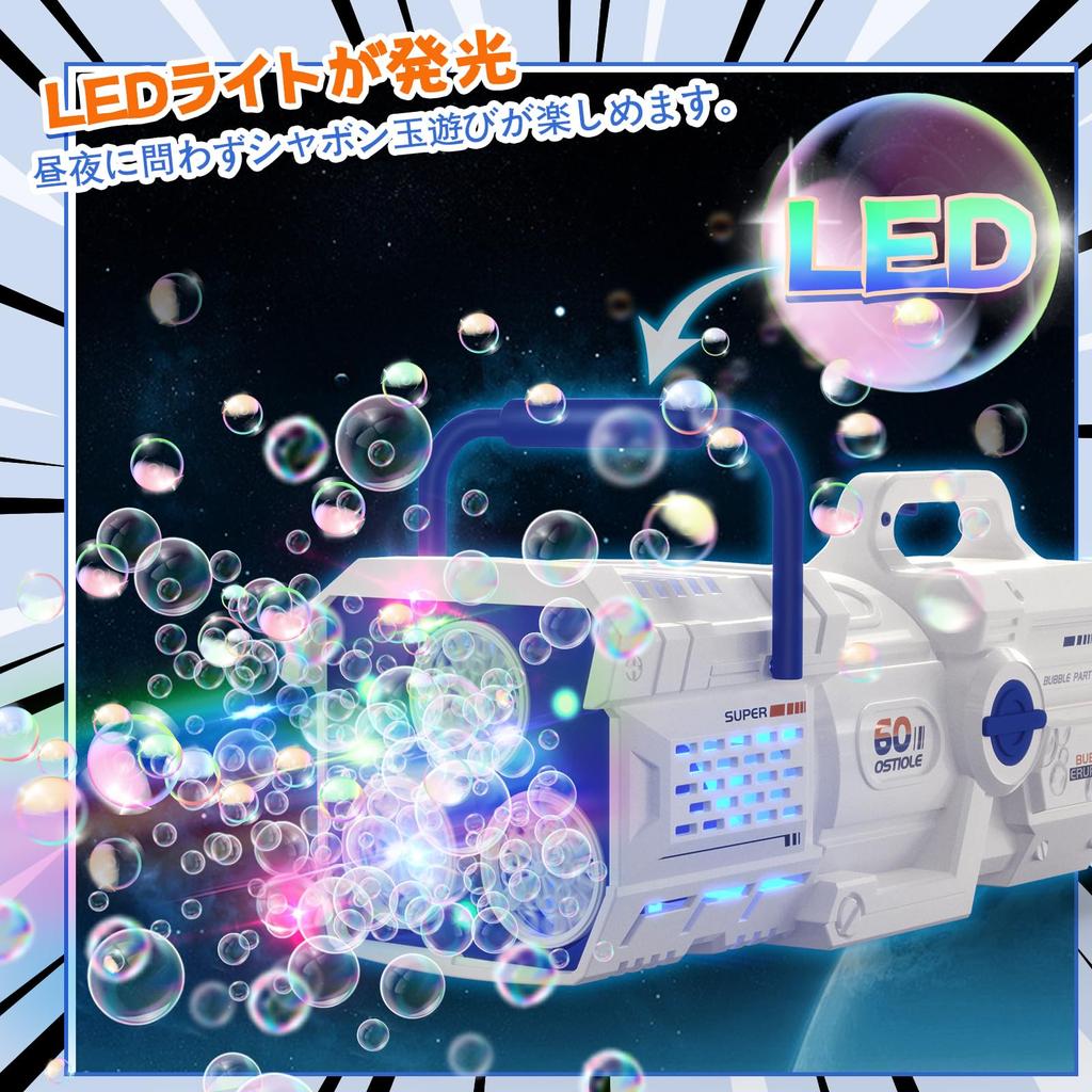 Skirfy Electric Bubble Gun with 60 Volume LED 2 USB Bazooka Shape for Kids and Great for Outdoor and A great gift for girls and boys 2-in-1 Holes,