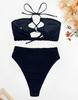 Damen Badeanzug Einfarbig Neckholder zum Binden Hohe Taille Getrennter Badeanzug Bikini Strandbekleidung Badeanzüge