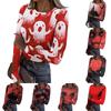 Womens Casual Long Sleeve Ribbed Top Halloween Print Round Neck Slim Fit Stretchy Pullover Shirt