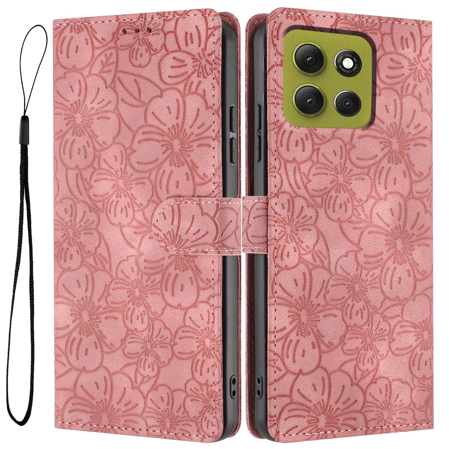 

For Motorola Moto G86 5G Flip Case Cherry Blossom Pattern Leather Wallet Stand Phone Cover with Wrist Strap