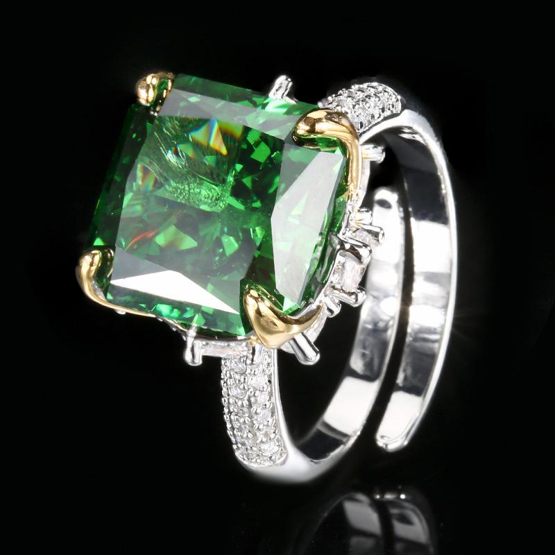 Jewelry Copper Bottom Gold-Plated High Carbon Diamond Ice Flower Square Diamond Copper Inlaid Princess Square Light Luxury Ring Female 12 * 12