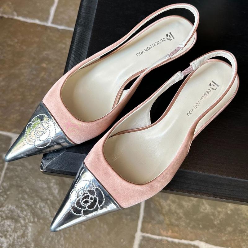 High Quality Pointed Toe Flower Women Sandal Shallow Back Strap Thin Heel Slide Sandals Summer Fashion Comfortable Designer Shoe