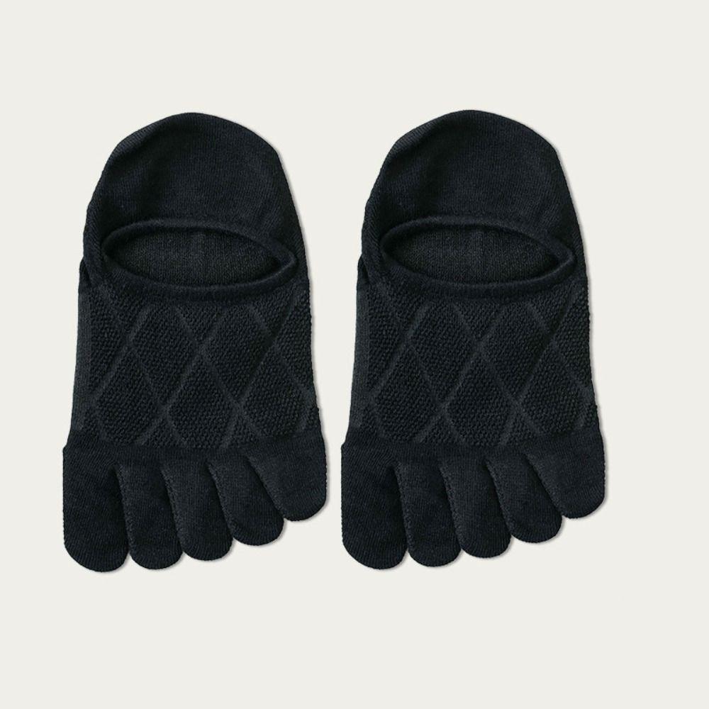 

New Man Slipper Toe Socks Mesh Hollow No Show Ankle Short Socks Sports Sweat-Absorbing Cotton Breathable Five Finger Boat Sock чорний