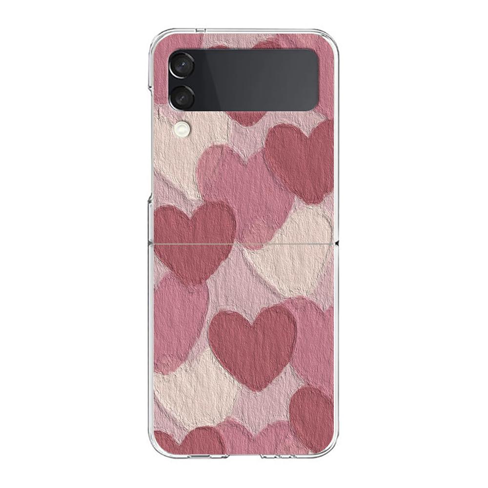 Love Flower Art Phone Case For Samsung Galaxy Z Flip 3 4 5 Hard Folding Clear PC Bumper For Samsung Z Flip3 Transparent Cover