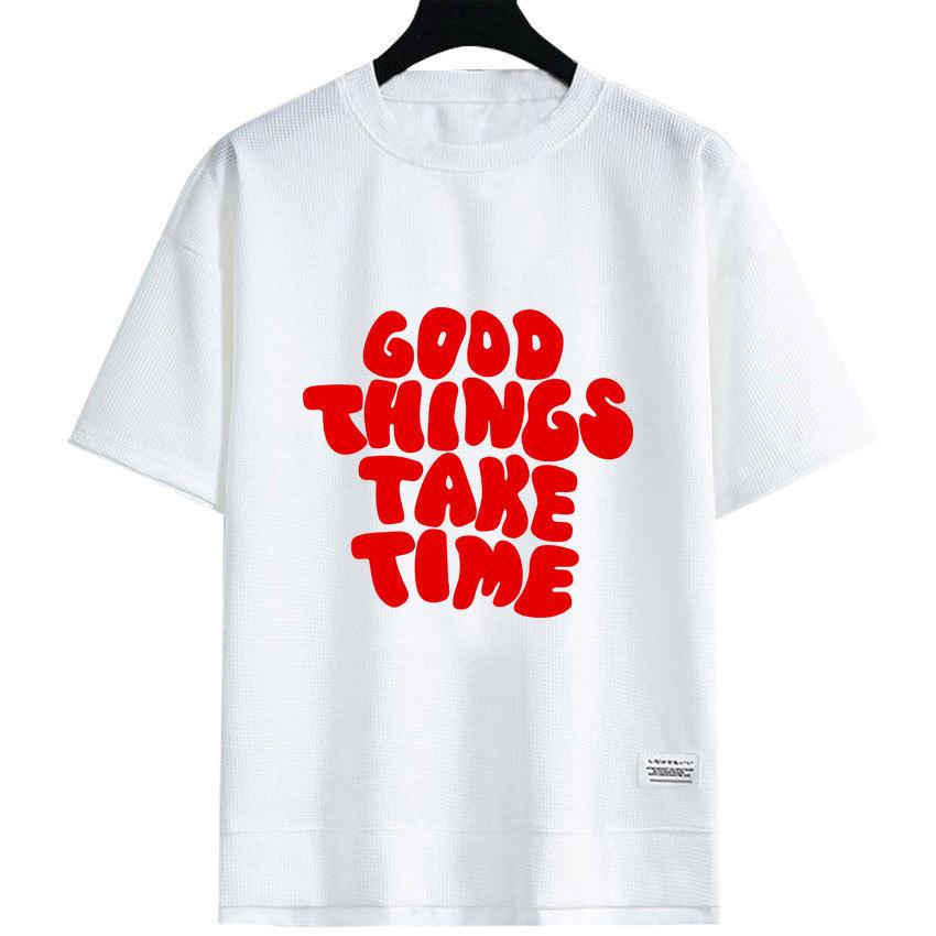 Summer Mens T-shirt Tops Tees Shirt Waffle Casual Letter Print Short-Sleeves Tshirt Unisex Streetwear M белый
