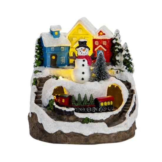 Christmas Igloo Ornaments Church Figurines with Rotating Train LED Lights Music Box Figurines Decorative Holiday Decor Festive Gift