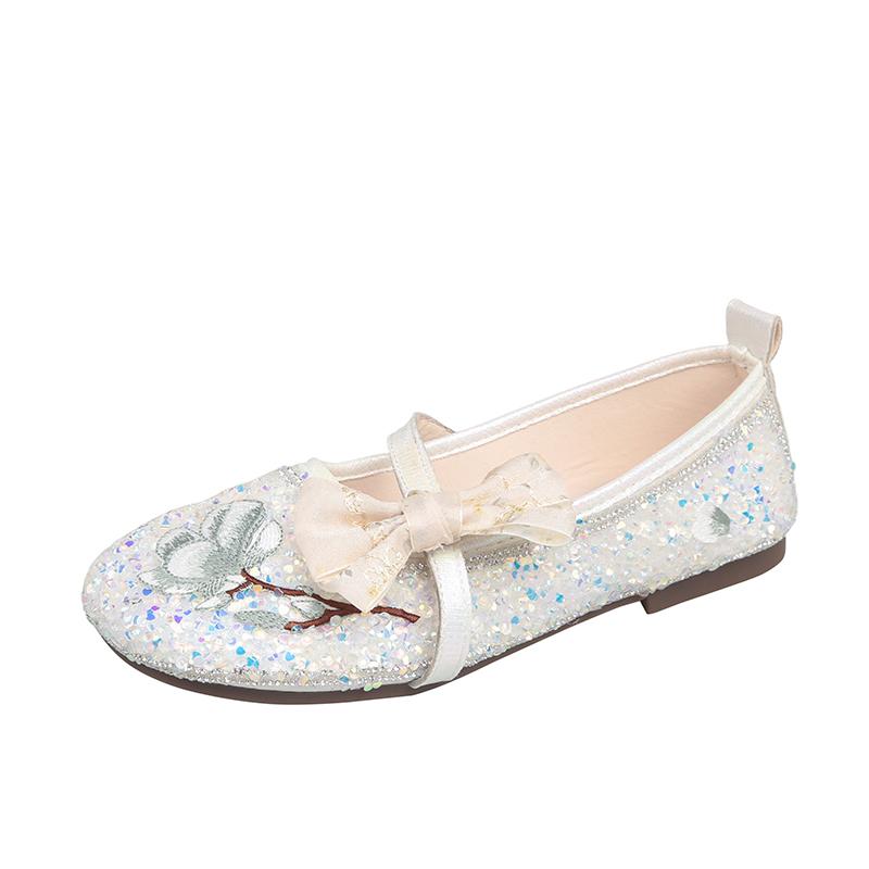 

Туфли на плоской подошве с круглым носком и неглубоким горлом, украшенные пайетками и бантом, весенние новые туфли с мягкой нескользящей подошвой 40 серебряный