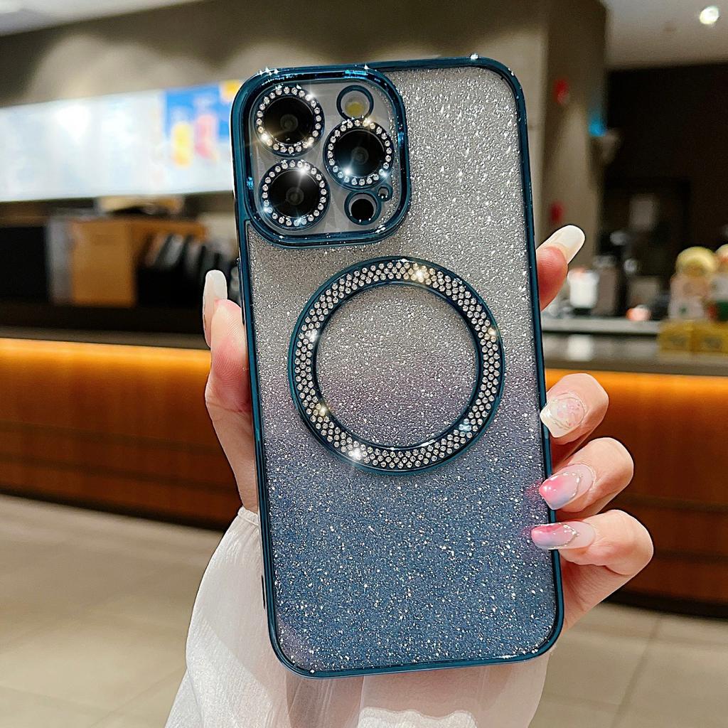 For iPhone 14 Pro Magnetic Case Shockproof TPU + PC Phone Cover with Gradient Glitter
