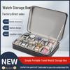 Portable Black and Blue-Gray Leather Zipper Watch Box with 6, 10, or 12 Slots - Flip-Top Jewelry Storage