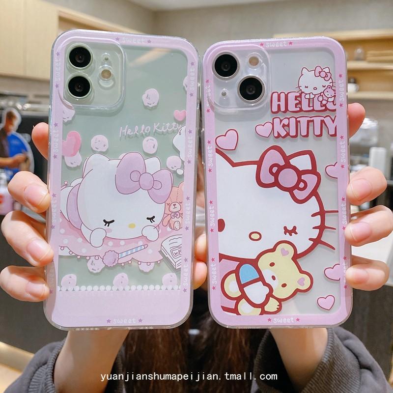 Cute cartoon kitty cat is suitable for iphone13 mobile phone case Apple 12pro women's 15pro transparent all-inclusive.