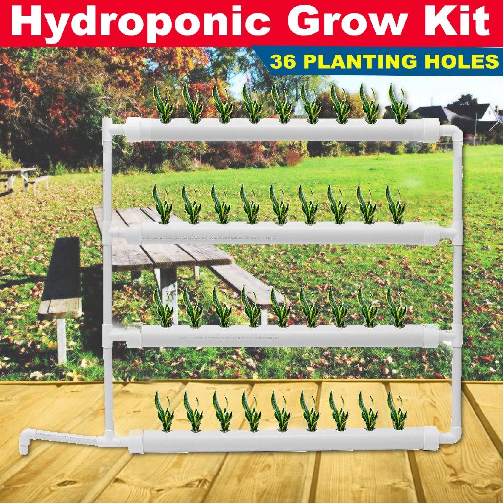 220v 63mm 36 Plant Sites 8W PVC 4 Pipes Wall-mounted Hydroponic Nursery Pots Rack Growing Kit Water Pump Tube Set White Garden Tools