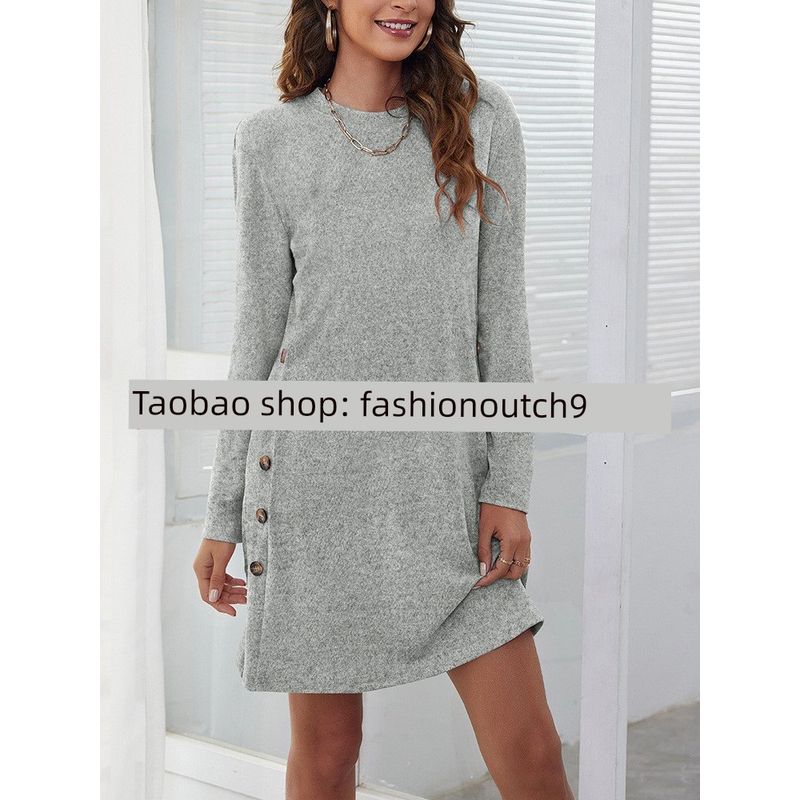 

2024 Casual Women s Simple Button Loose Dress Loose Dress Grey L