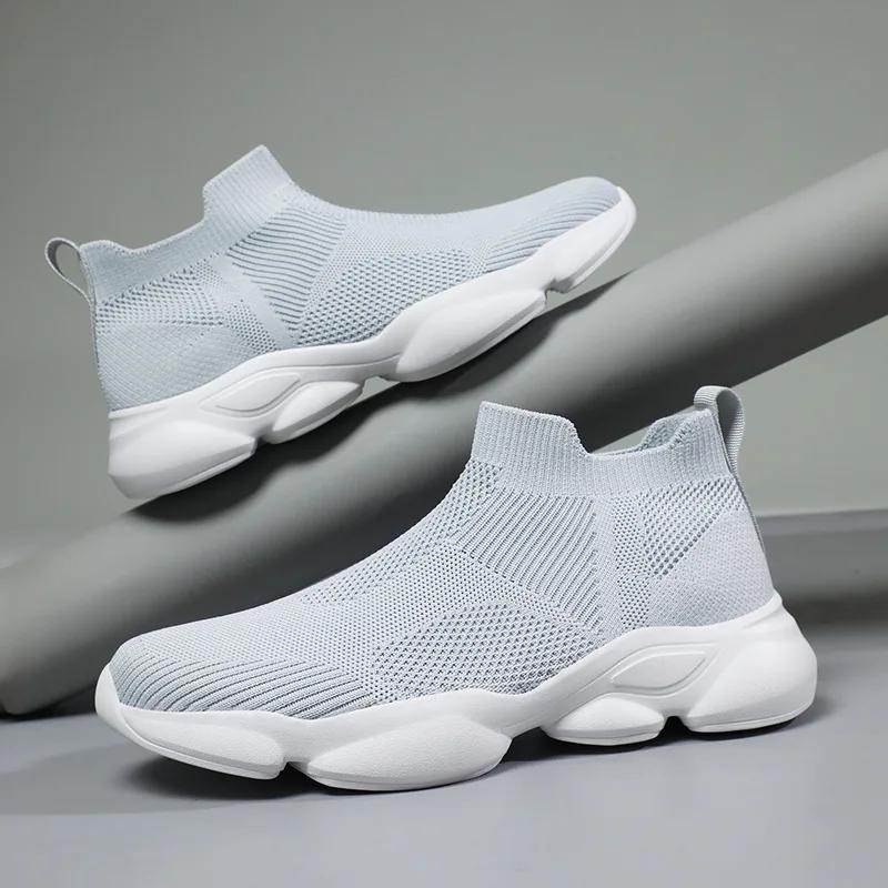 2024 New Shoes for Man Spring Summer Breathable Knit Casual Sport Sock Shoes Youth Cool Slip-on Loafers Big Size