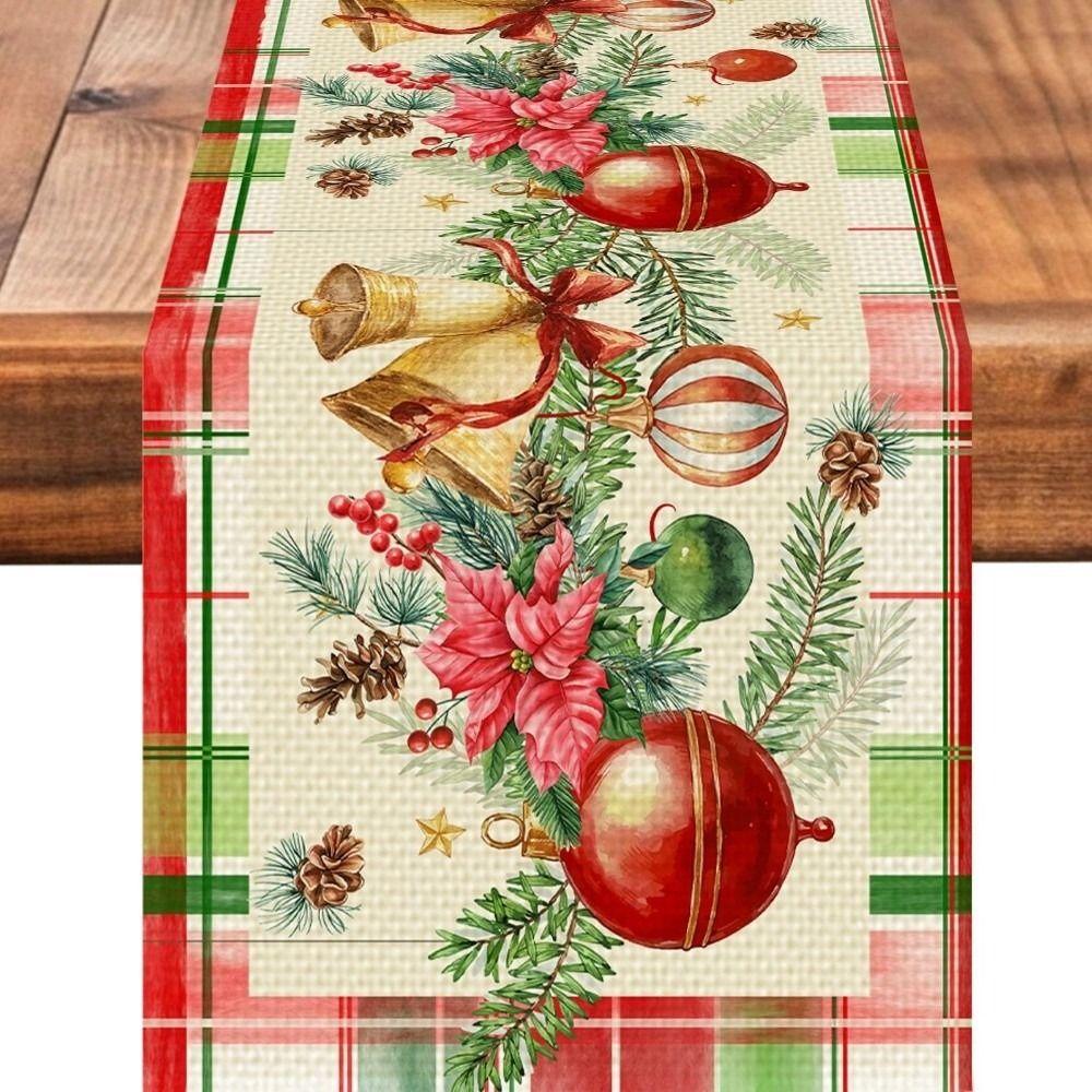 New Year Christmas Table Runner Santa Claus Xmas Bells Christmas Tablecloth Flag Cover Navidad Gift Merry Christmas Decorations