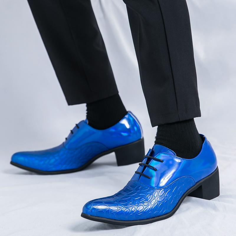 Men’s High Heels Derbys Pointed Toe Formal Business Leather Shoes Men Dance Shoes Tuxedo Wedding Party Dress Shoes Plus Size