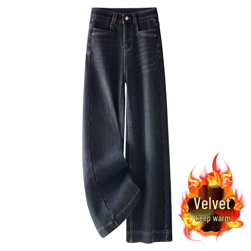 

Женские джинсы Ancola 2024 года, красные, на бархатной подкладке, облегающего кроя, с широкими штанинами, для осени и зимы 3XL