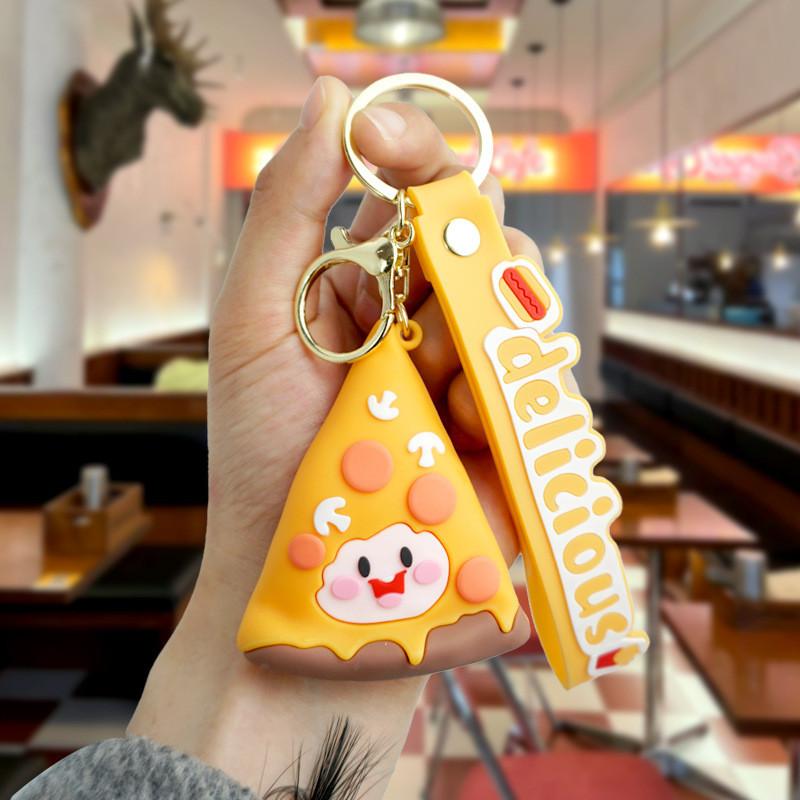 Endearing Rubber Soft Fast Food Keychain Adorable Burger Pizza Hot Dog French Charm Fries