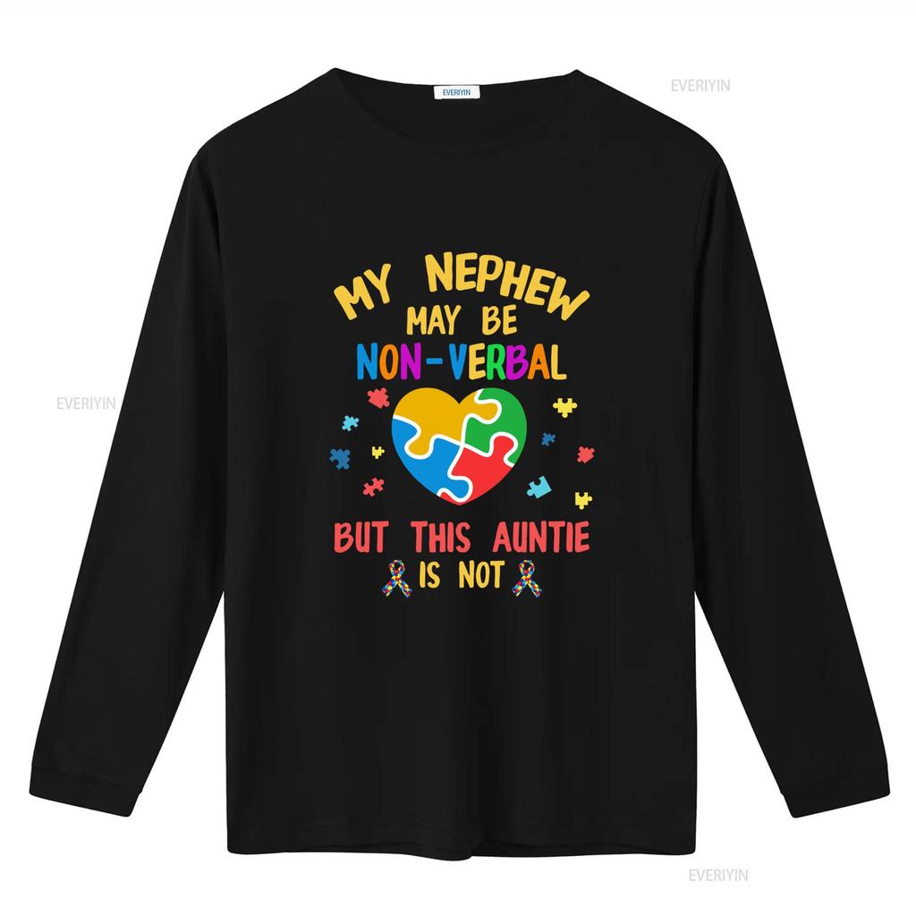 Casual Autism Awareness Non Verbal Nephew Auntie Colorful Puzzle Heart Print T Shirt vintage Washed Stylish Unisex graphic