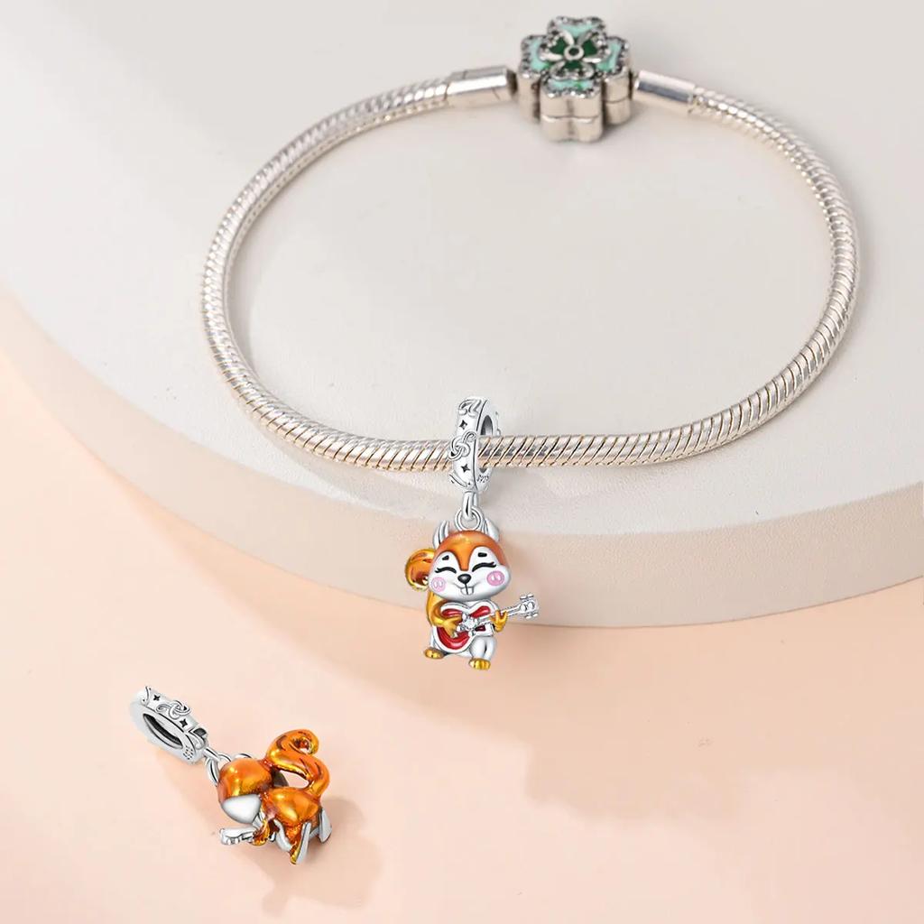 Genuine Copper Autumn Maple Leaf Squirrel Charm Beads Fit Genuine Original Bracelet Diy Premium Jewelry Gifts For Women Making