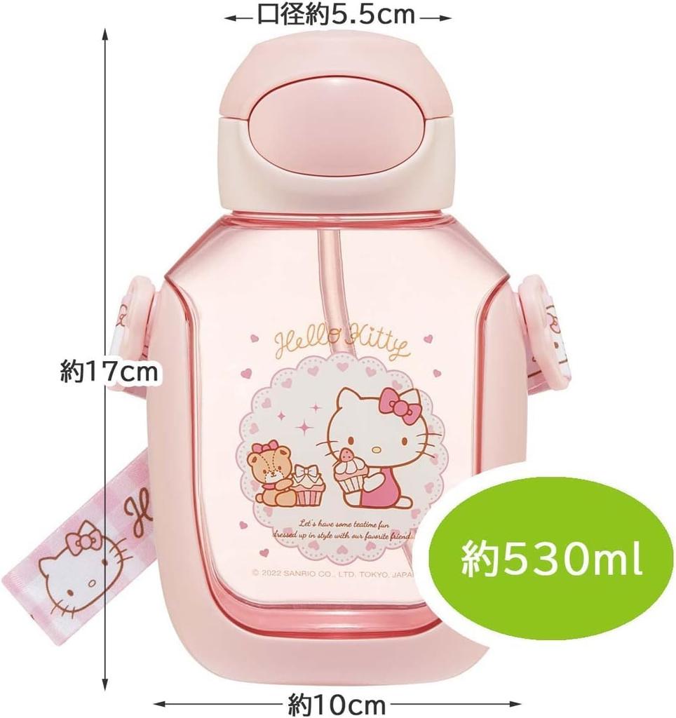 Skater 530ml Hello Kitty Water Bottle with for Straw, One-Push Operation, Girls, PDSH6DX-A