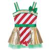 Girls Christmas Jumpsuit Striped Design Rhinestone Bow Adorned Ruffle Skirt Shorts Bodysuit Cosplay Costume