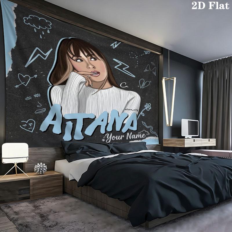 Aitana Name Wandteppich Ästhetischer Wandbehang Bedruckter Stoffdecke Dekorative Wandteppiche für Schlafzimmer Wohnzimmer Heimdekoration