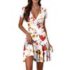 Women's Casual Fashion V-Neck Short Sleeve Patchwork Floral Print Dresses