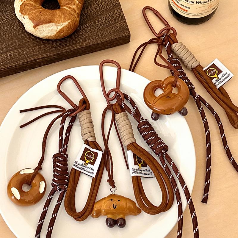 Kawaii Cartoon Bread Shaped Keychain Cute Pendant with Lanyard for Purse Bag Charm Party Favor for Children