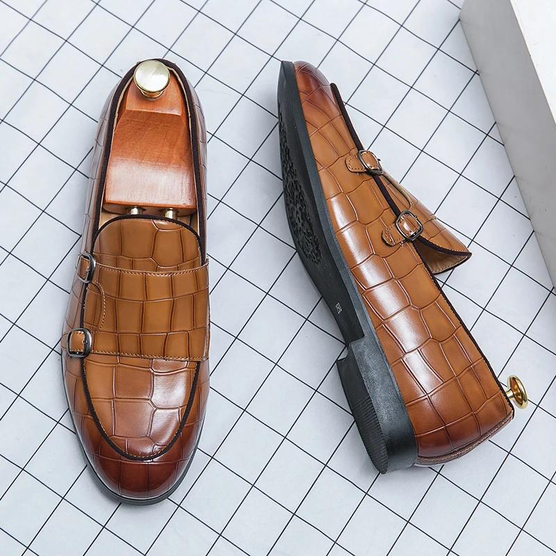 Men Loafers Double Buckle Black Blue Yellow Monk Shoes Pu Shoes for Men with  Size 38-48 Mens Dress Shoes
