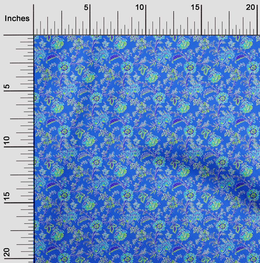 oneOone Georgette Viscose Medium Blue Fabric Floral Dress Material Fabric Print Fabric By The Yard 42 Inch