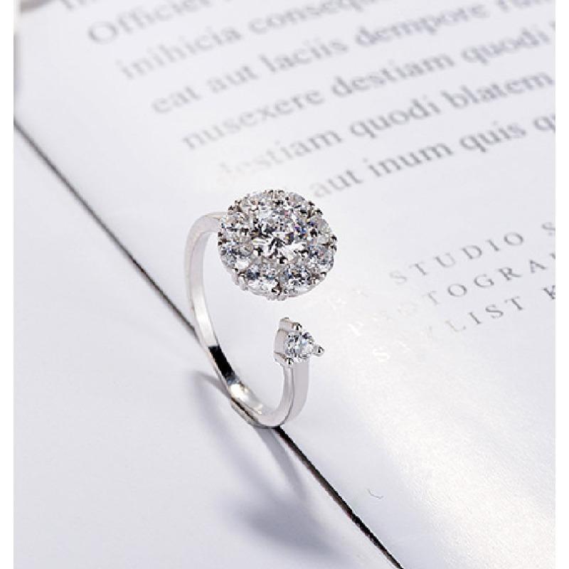 925 Sterling Silver Rotating Ring Open Ring Fashion Super Flash Micro Inlaid Zircon Fashion