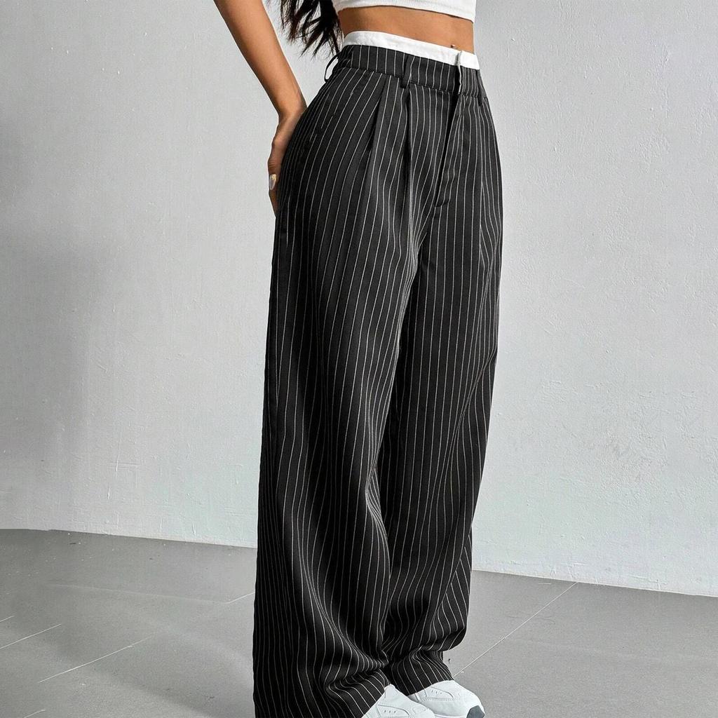 Women's Casual High Waist Patchwork Western Pants Draped Wide Loose Straight Pants