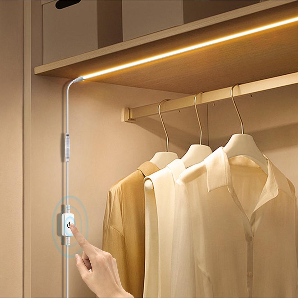 Dimmable Neon LED Light Cabinet Strip Kitchen Shelf Pantry Showcase Bedroom Closet Backlight Lamp Touch Motion Sensor Switch