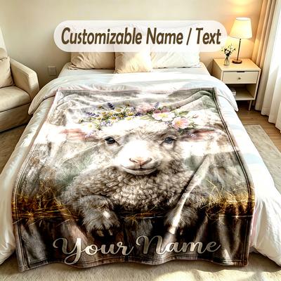 Floral Garden Theme Soft Blanket Personalized Custom Name Text Print Warm Blanket Home Sofa Bedroom Decor