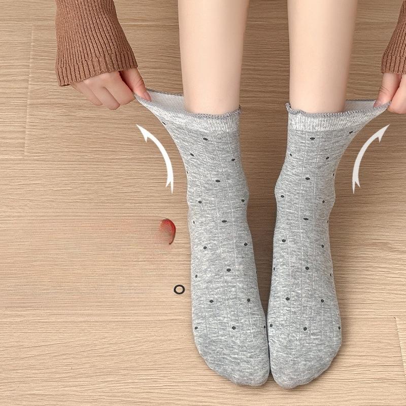 Black Fungus Polka Dot Mid-calf Socks for Women, Cotton Socks for Autumn and Winter, Boneless Pile Socks for Trendy Ladies