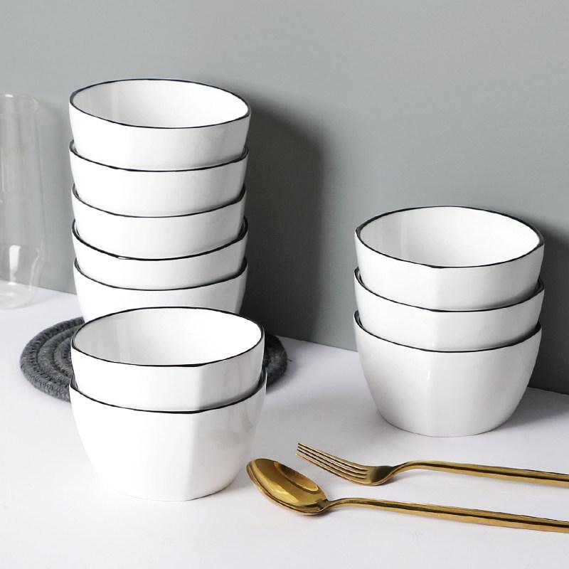 Set of 10 Ceramic Square Bowls – Nordic Style, Microwave Safe, Ideal for Rice & Dining.