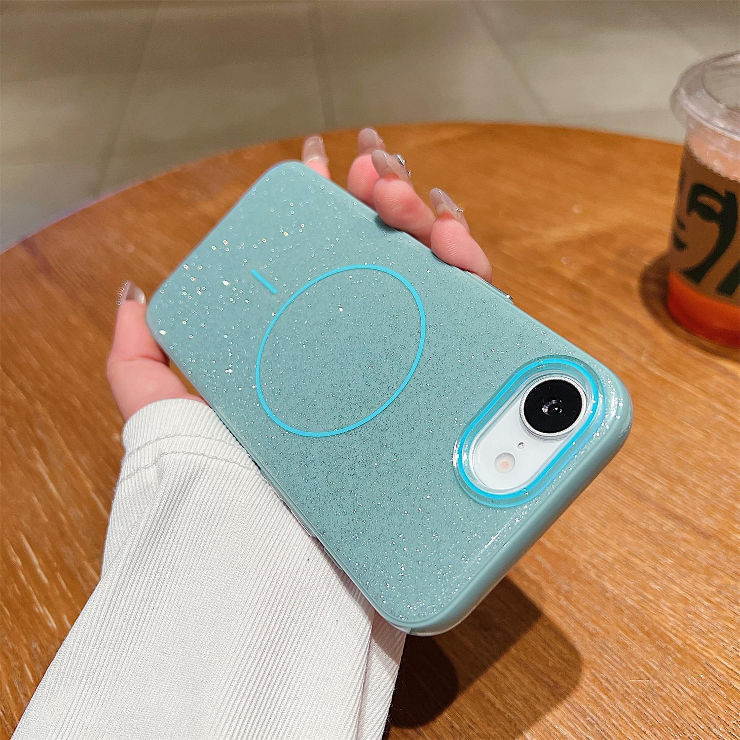 

For iPhone 16e Case Compatible with MagSafe Glitter Design IMD TPU+PC Phone Back Cover Green